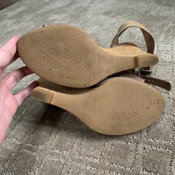 Stuart Weitzman Belflor Espadrille Wedge Sandals Ankle Strap 10M Tan Vacation - Picture 9 of 13